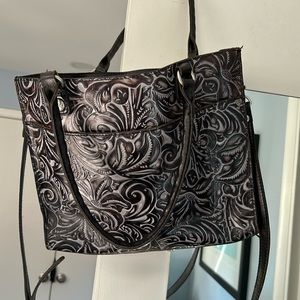 Patricia Nash black floral design handbag